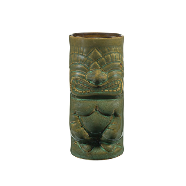 Decorative green tumbler on white background