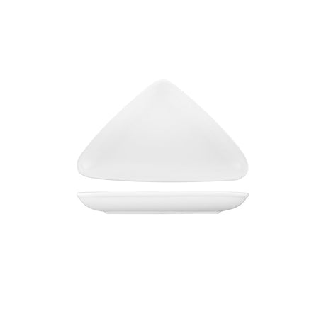 Small white triangular plate on white background
