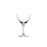 Retro inspired martini glass  from Utopia, laser cut across different line, diamond or more intricate vintage patterns. Sturdy and dishwasher safe, ideal to create a speakeasy or 20 s atmosphere.