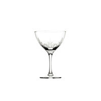Retro inspired martini glass from Utopia, laser cut across different line, diamond or more intricate vintage patterns. Sturdy and dishwasher safe, ideal to create a speakeasy or 20 s atmosphere.