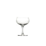 Retro inspired champagne glass from Utopia, laser cut across different line, diamond or more intricate vintage patterns. Sturdy and dishwasher safe, ideal to create a speakeasy or 20 s atmosphere.