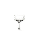 Retro inspired champagne coupe from Utopia, laser cut across different line, diamond or more intricate vintage patterns. Sturdy and dishwasher safe, ideal to create a speakeasy or 20 s atmosphere.