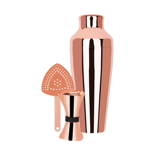 Cocktail Set - Rose Gold, 3Pc from Zanzi. Packed in a gift box and sold in boxes of 1. Hospitality quality at wholesale price with The Flying Fork! 