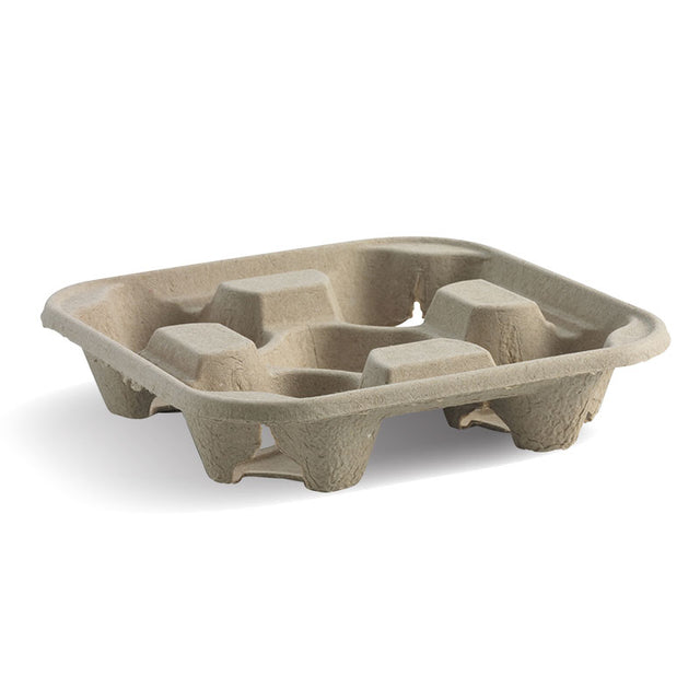 4 Cup Tray - Natural (Box of 300) from BioPak. Compostable, made out of Recycled Paper and sold in boxes of 1. Hospitality quality at wholesale price with The Flying Fork! 