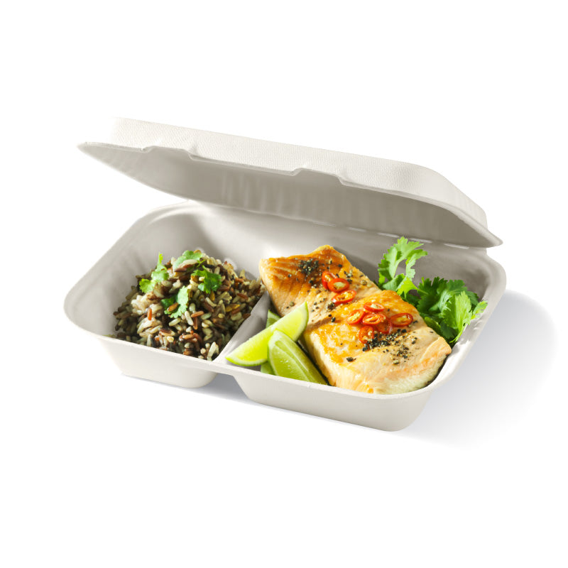 23x15x8cm (9x6x3") 2 compartment clamshell - white - Carton of 250 units