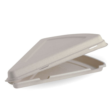 Biocane Clamshell - 18 inches Pizza Slice, Natural (Box of 250) from BioPak. Compostable, made out of Sugarcane and sold in boxes of 1. Hospitality quality at wholesale price with The Flying Fork! 