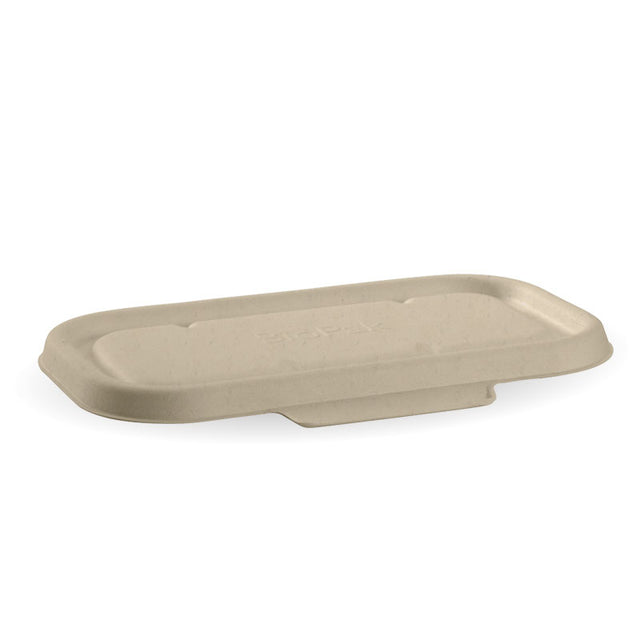 Lid to fit Rectangular Sugarcanne Containers - Natural (Box of 500) from BioPak. Compostable, made out of Sugarcane Pulp and sold in boxes of 1. Hospitality quality at wholesale price with The Flying Fork! 