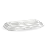Lid to fit Rectangular Sugarcanne Containers Clear (Box of 500) from BioPak. Compostable, made out of PET Plastic and sold in boxes of 1. Hospitality quality at wholesale price with The Flying Fork! 