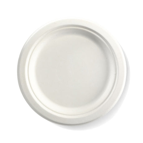 Large Round Sugarcane Plate - White, 9 inches (Box of 500) from BioPak. Compostable, made out of Sugarcane and sold in boxes of 1. Hospitality quality at wholesale price with The Flying Fork! 