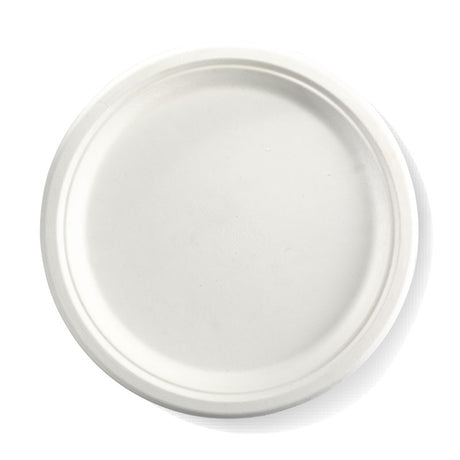 Extra Large Round Sugarcane Plate - White, 10 inches (Box of 500) from BioPak. Compostable, made out of Sugarcane and sold in boxes of 1. Hospitality quality at wholesale price with The Flying Fork! 