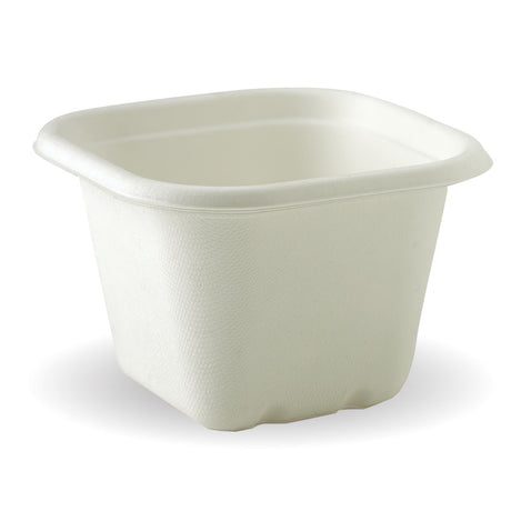 Large Square Sugarcane Container - White, 630ml (Box of 600) from BioPak. Compostable, made out of Sugarcane Pulp and sold in boxes of 1. Hospitality quality at wholesale price with The Flying Fork! 