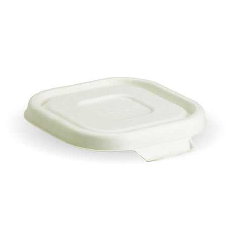 Lid to fit Square Sugarcanne Containers - White (Box of 600) from BioPak. Compostable, made out of Sugarcane Pulp and sold in boxes of 1. Hospitality quality at wholesale price with The Flying Fork! 