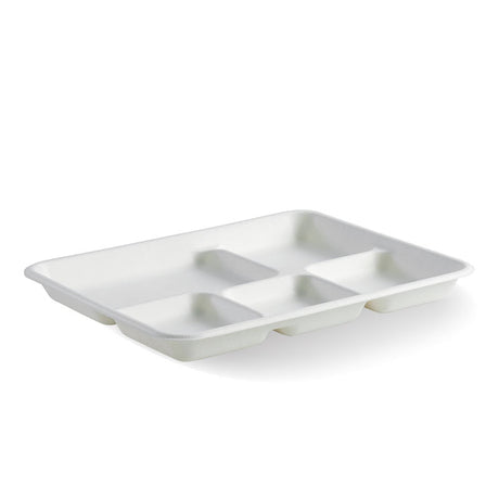 Biopak 5 Compartment Sugarcane Tray - White, 260x209x25mm (Box of 500) from BioPak. Compostable, made out of Sugarcane and sold in boxes of 1. Hospitality quality at wholesale price with The Flying Fork! 