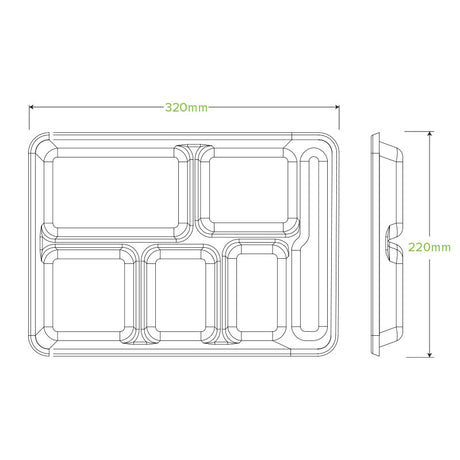 6-compartment tray - 320x215x25mm - white - Carton of 250 units
