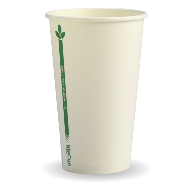 Biocup Single Wall - White with Green Line, 12oz, 80mm (Box of 1000) from BioPak. Compostable, made out of Paper and Bioplastic and sold in boxes of 1. Hospitality quality at wholesale price with The Flying Fork! 