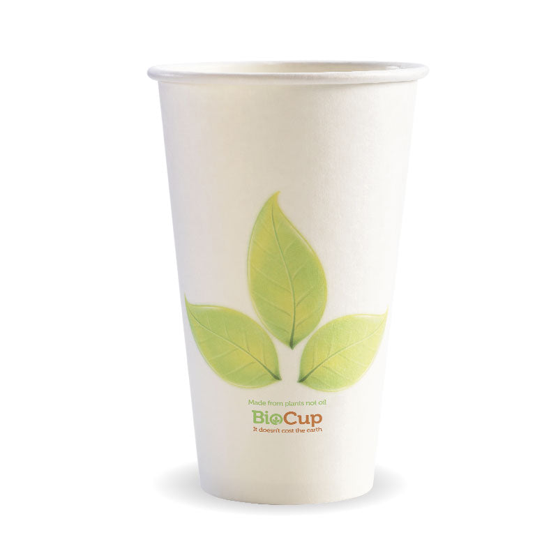 Biocup Single Wall - Leaf Print, 16oz (Box of 1000) from BioPak. Compostable, made out of Paper and Bioplastic and sold in boxes of 1. Hospitality quality at wholesale price with The Flying Fork! 