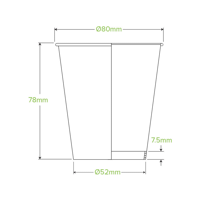 230ml (6oz) cup (fits small lids) - white green line - Carton of 1000 units