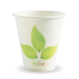 Biocup Single Wall - Leaf Print, 8oz, 90mm (Box of 1000) from BioPak. Compostable, made out of Paper and Bioplastic and sold in boxes of 1. Hospitality quality at wholesale price with The Flying Fork! 