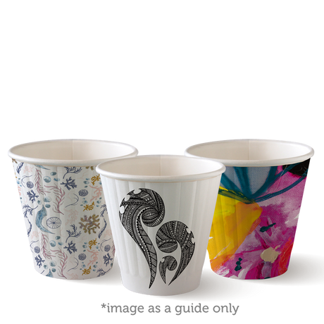 Biocup Double Wall - Art Series, 8oz, 90mm (Box of 1000) from BioPak. Compostable, made out of Paper and Bioplastic and sold in boxes of 1. Hospitality quality at wholesale price with The Flying Fork! 