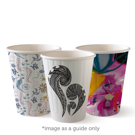 Biocup Double Wall - Art Series, 8oz (Box of 1000) from BioPak. Compostable, made out of Paper and Bioplastic and sold in boxes of 1. Hospitality quality at wholesale price with The Flying Fork! 
