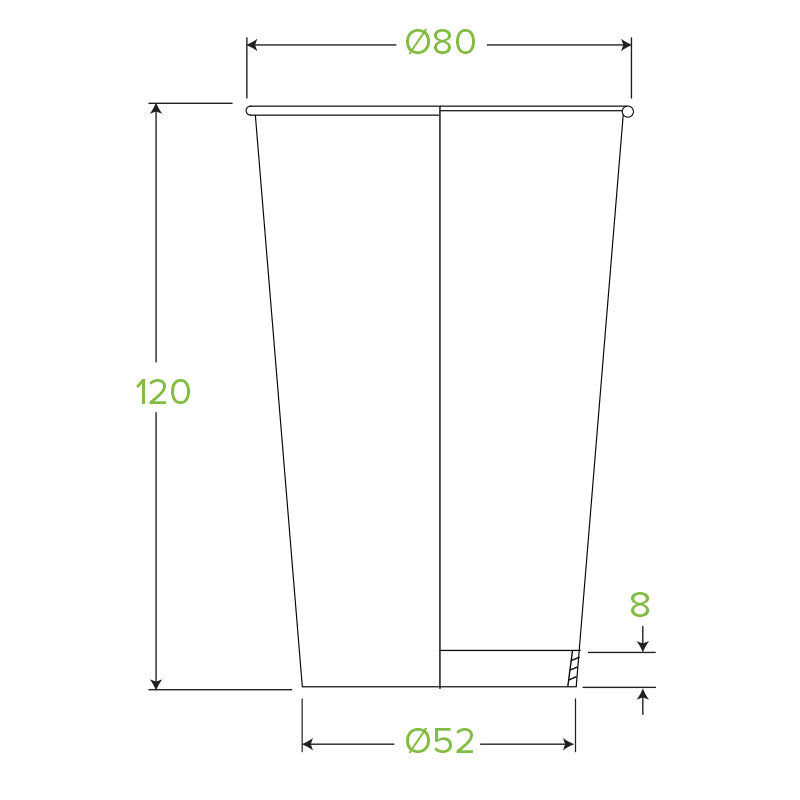 350ml (12oz) (80mm) cup (fits small lids) - kraft green stripe - Carton of 1000 units