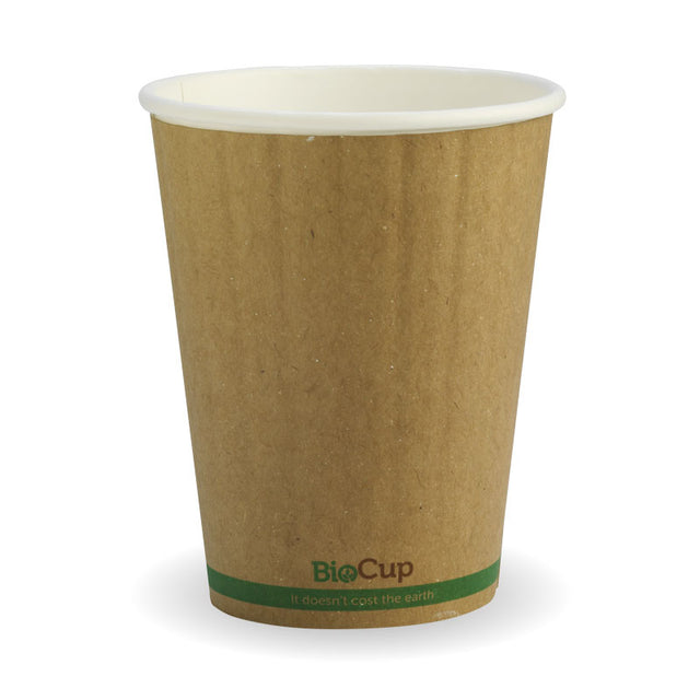 Biocup Double Wall - Kraft with Green Stripe, 12oz (Box of 1000) from BioPak. Compostable, made out of Paper and Bioplastic and sold in boxes of 1. Hospitality quality at wholesale price with The Flying Fork! 