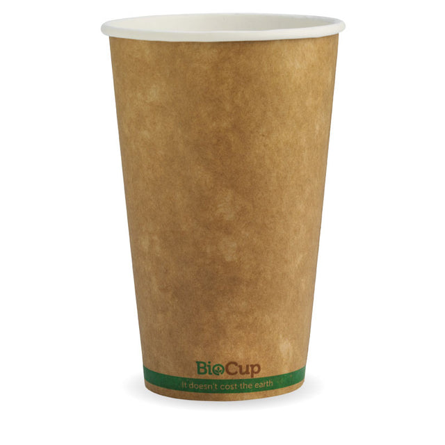 Biocup Single Wall - Kraft with Green Stripe, 16oz (Box of 1000) from BioPak. Compostable, made out of Paper and Bioplastic and sold in boxes of 1. Hospitality quality at wholesale price with The Flying Fork! 