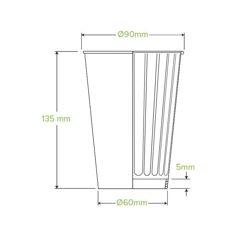 390ml (12oz) cup (fits large lids) - kraft green stripe - Carton of 1000 units