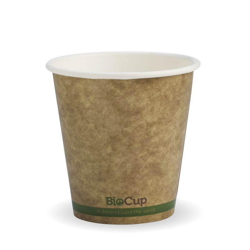 Biocup Single Wall - Kraft with Green Stripe, 6oz (Box of 1000) from BioPak. Compostable, made out of Paper and Bioplastic and sold in boxes of 1. Hospitality quality at wholesale price with The Flying Fork! 