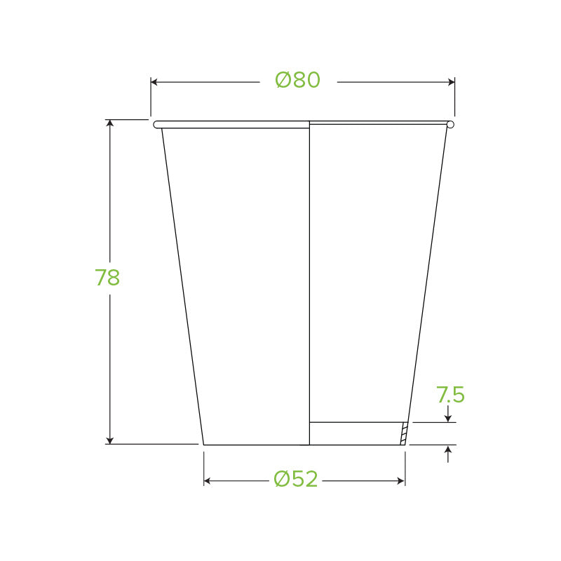 230ml (6oz) cup (fits small lids) - printed kraft-look green line - Carton of 1000 units