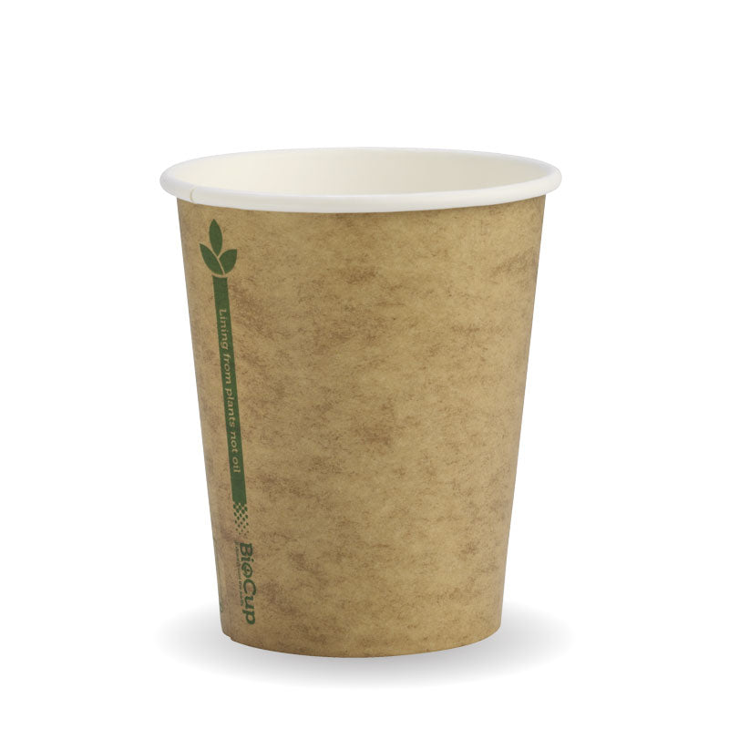 Biocup Single Wall - Kraft with Green Line, 8oz (Box of 1000) from BioPak. Compostable, made out of Paper and Bioplastic and sold in boxes of 1. Hospitality quality at wholesale price with The Flying Fork! 