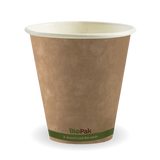 Biocup Single Wall - Kraft with Green Stripe, 8oz, 90mm (Box of 1000) from BioPak. Compostable, made out of Paper and Bioplastic and sold in boxes of 1. Hospitality quality at wholesale price with The Flying Fork! 