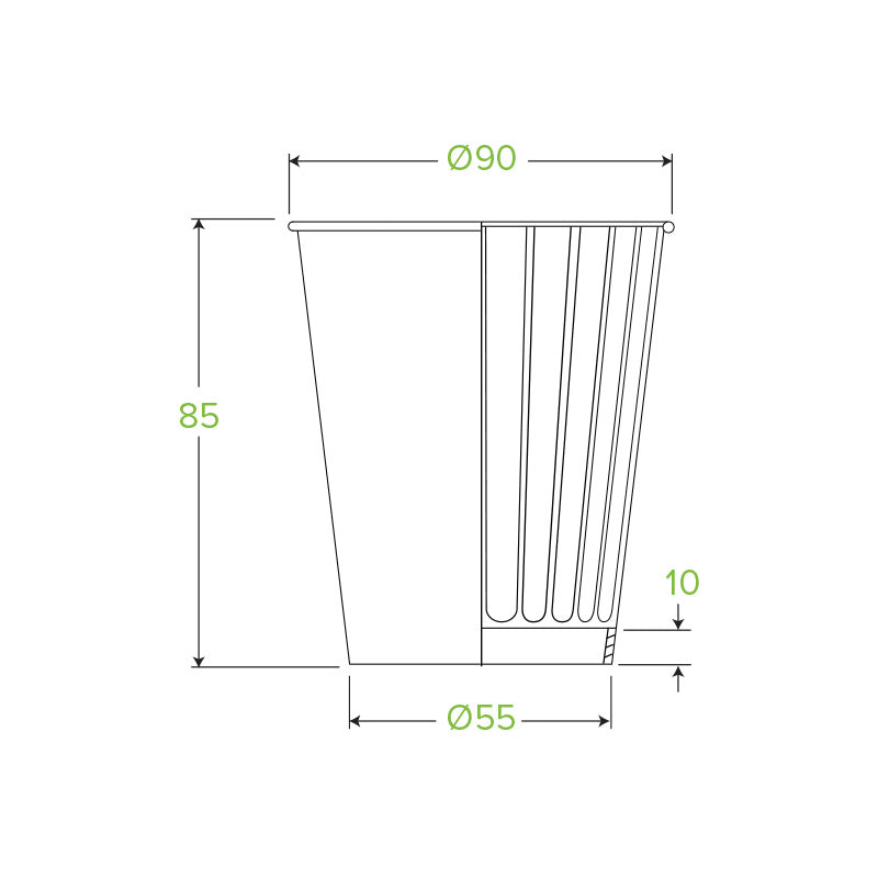 295ml (8oz) (90mm) cup (fits small lids) - kraft green stripe - Carton of 1000 units