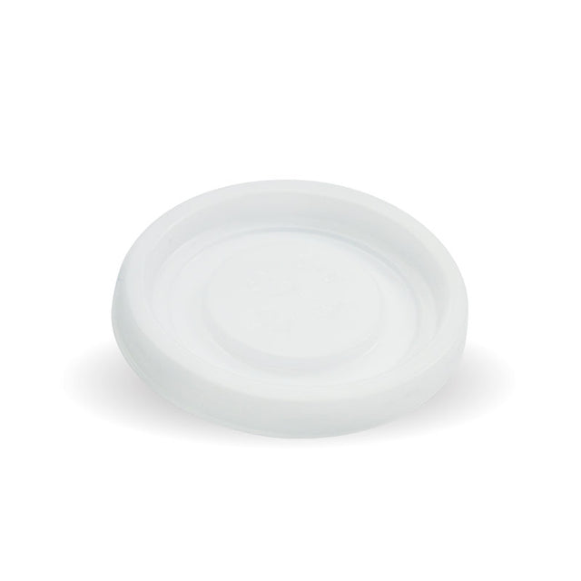 PS Lid - 4oz, No Hole, White (Box of 1000) from BioPak. Compostable, made out of Bioplastic and sold in boxes of 1. Hospitality quality at wholesale price with The Flying Fork! 
