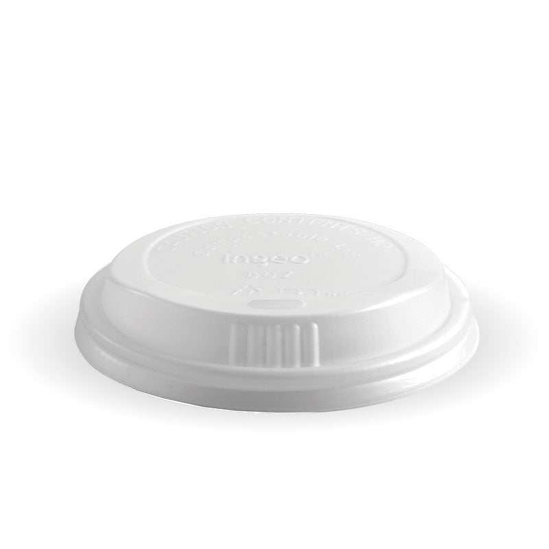 PLA Small Lid - 6, 8, 10 And 12oz, 80mm, Opaque (Box of 1000) from BioPak. Compostable, made out of Bioplastic and sold in boxes of 1. Hospitality quality at wholesale price with The Flying Fork! 