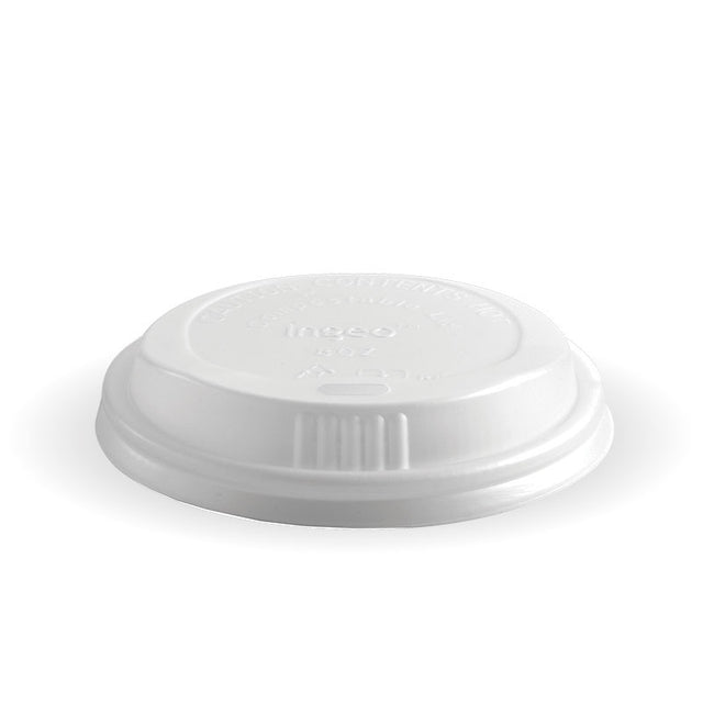 PLA Small Lid - 6, 8, 10 And 12oz, 80mm, Opaque (Box of 1000) from BioPak. Compostable, made out of Bioplastic and sold in boxes of 1. Hospitality quality at wholesale price with The Flying Fork! 