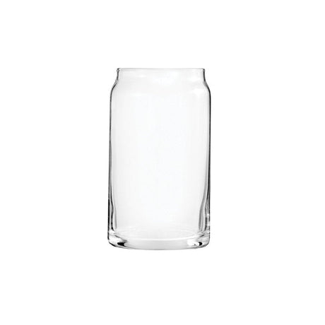Clear beer can glass on white background