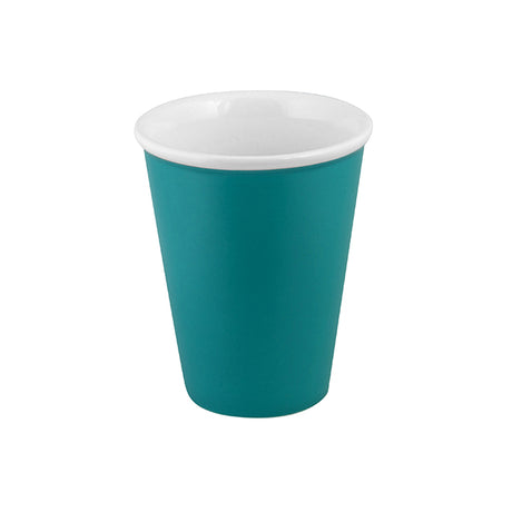 A medium sized aqua coloured Latte Cup with a white interior presented on a white background