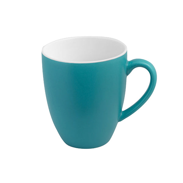 A large aqua coloured coffee Mug with a white interior presented on a white background