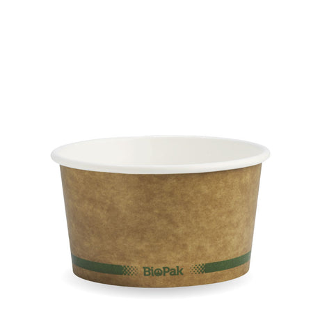 Biobowl - Kraft with Green Stripe, 12oz (Box of 500) from BioPak. Compostable, made out of Paper and Bioplastic and sold in boxes of 1. Hospitality quality at wholesale price with The Flying Fork! 
