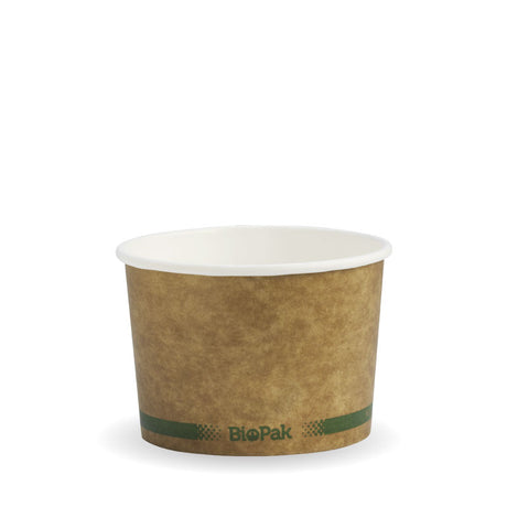 Biobowl - Kraft with Green Stripe, 8oz (Box of 1000) from BioPak. Compostable, made out of Paper and Bioplastic and sold in boxes of 1. Hospitality quality at wholesale price with The Flying Fork! 