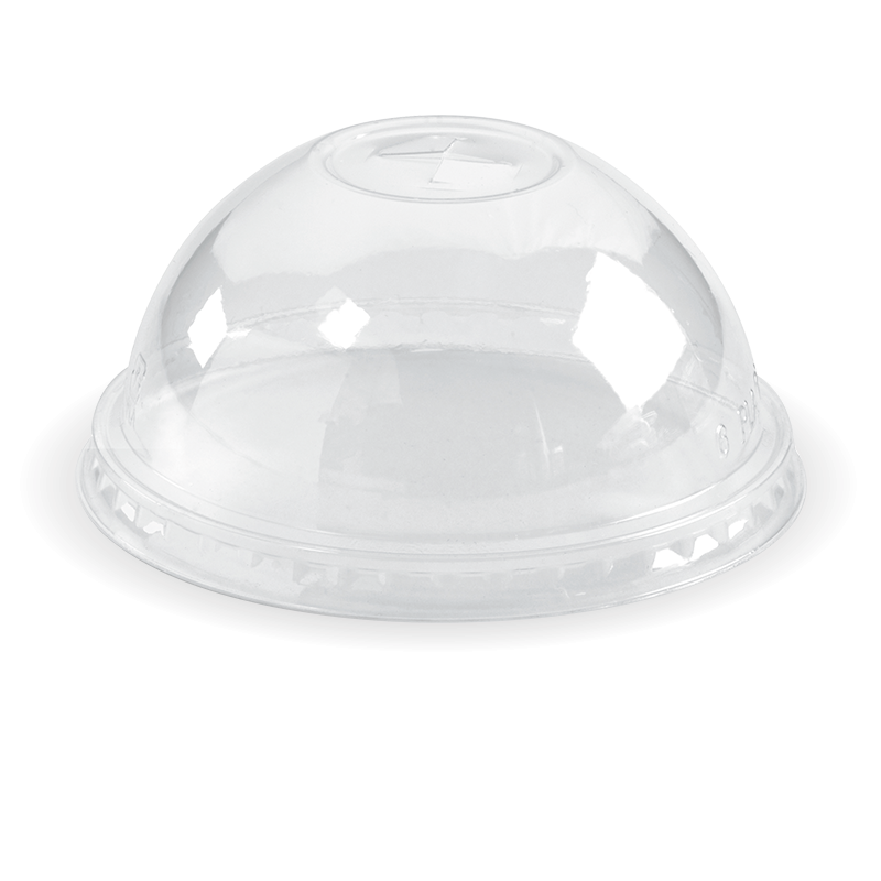 Biocup Dome Lid with x-Slot to fit 300- to 700ml Clear Cups (Box of 1000) from BioPak. Compostable, made out of Bioplastic and sold in boxes of 1. Hospitality quality at wholesale price with The Flying Fork! 