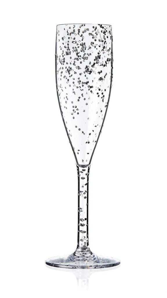 Palm Unbreakable Glitter Flute Glass - 200ml from Palm Products. made out of Styrene - BPA Free and sold in boxes of 4. Hospitality quality at wholesale price with The Flying Fork! 