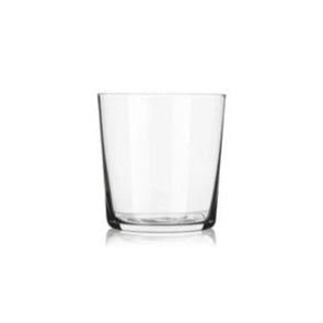 A clear glass for serving beverages, with a simple and elegant design.