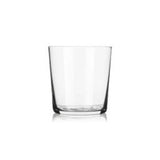 A clear glass for serving beverages, with a simple and elegant design.