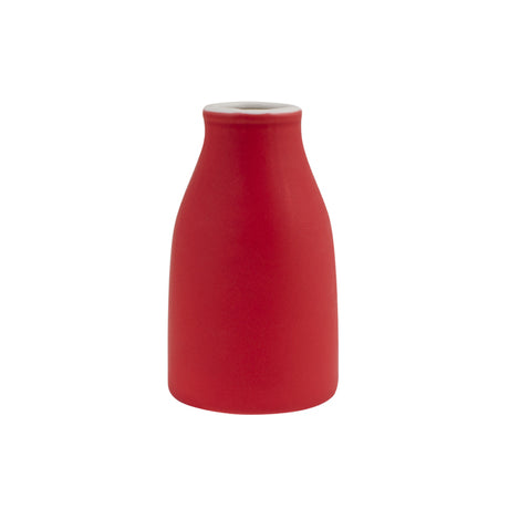 A small 100ml Red Creamer with a white lip presented on a white background