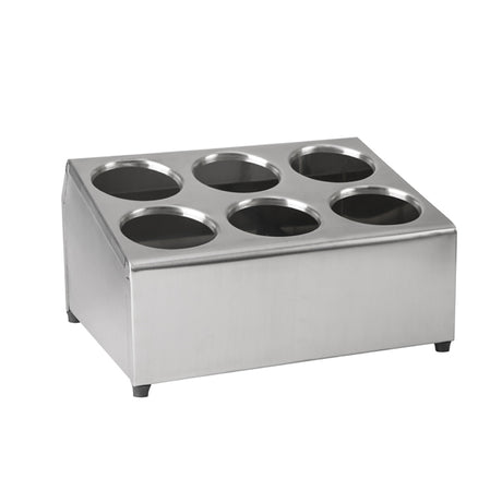 6 hole stainless steel cutlery holder on white background 