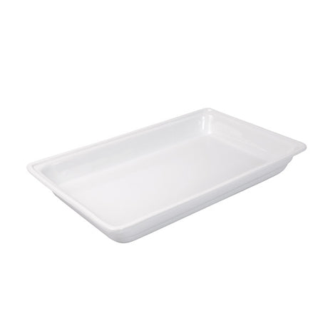 Food Pan - White, 1-1 Size 65mm from Ryner Tableware. made out of Porcelain and sold in boxes of 2. Hospitality quality at wholesale price with The Flying Fork! 
