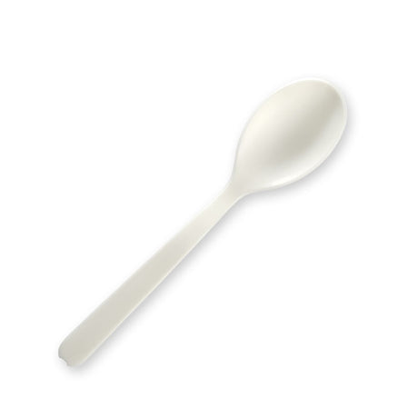 Bioplastic Tea Spoon - White, 4 inches (Box of 2000) from BioPak. Compostable, made out of Bioplastic and sold in boxes of 1. Hospitality quality at wholesale price with The Flying Fork! 