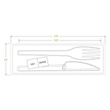 16.5cm (6.5") PLA knife, fork, napkin, salt and pepper set - white - BioPak branded wrap - Carton of 250 units